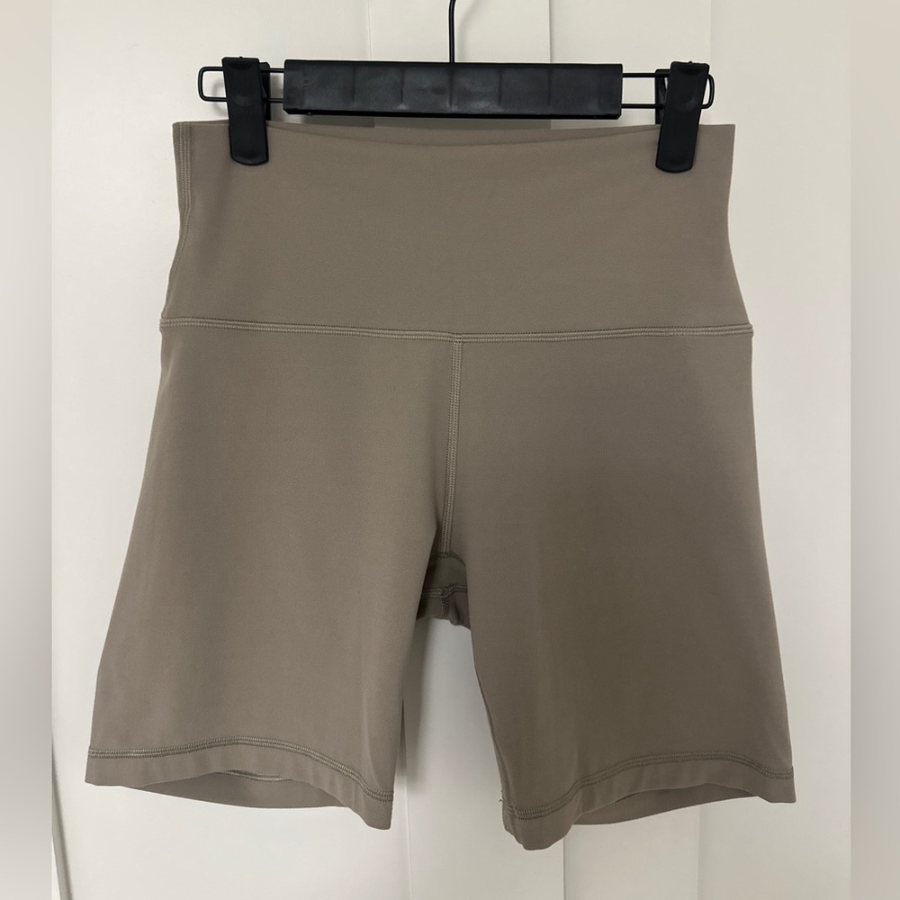 Aritzia Neutral High-Waist Bike Shorts in Taupe